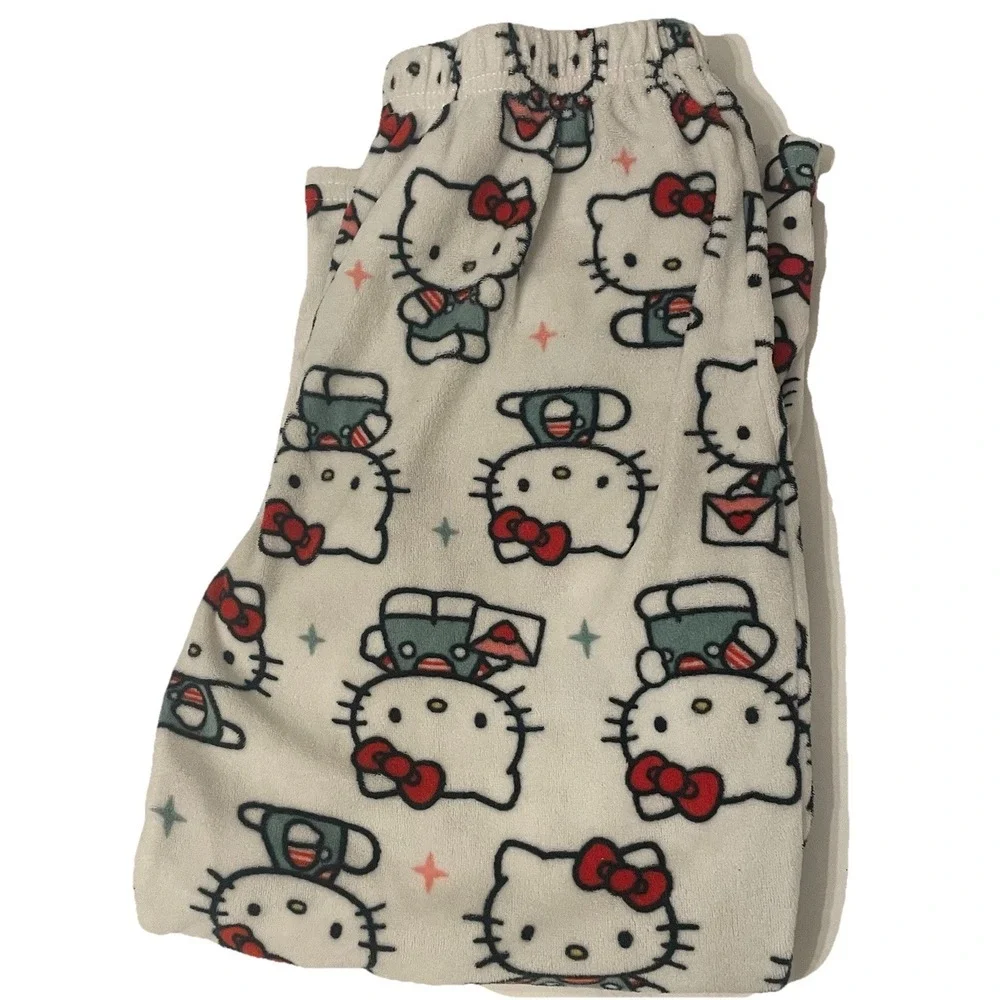 Hello Kitty Girls Pajama Set Size 6 Fleece Pants‎ White Top Sanrio Sleepwear